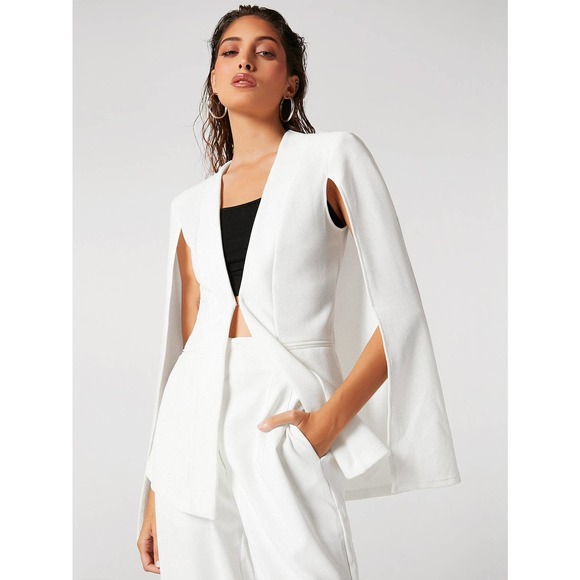 Solid Open Front Cloak Sleeve Blazer cape white - Picture 2 of 6